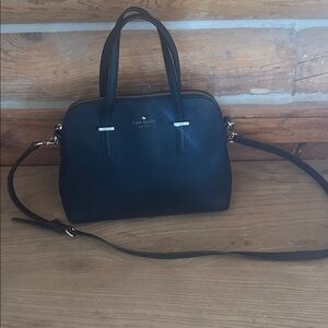 kate spade black leather satchel with gold-tone hardware